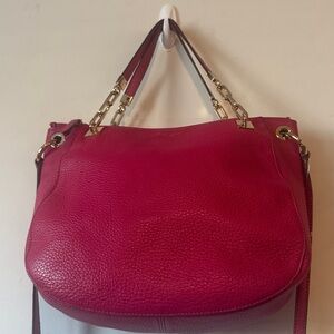 Henri Bendel Pink Leather Shoulder Bag with Gold Accents